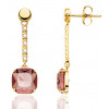 Boucles d'oreilles or jaune 18 carats, kunzite et zirconiums