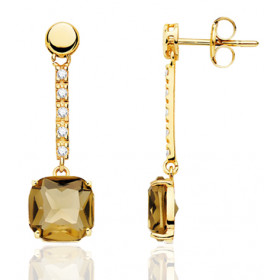 Boucles d'oreilles or 18 carats, quartz fumé et zirconiums