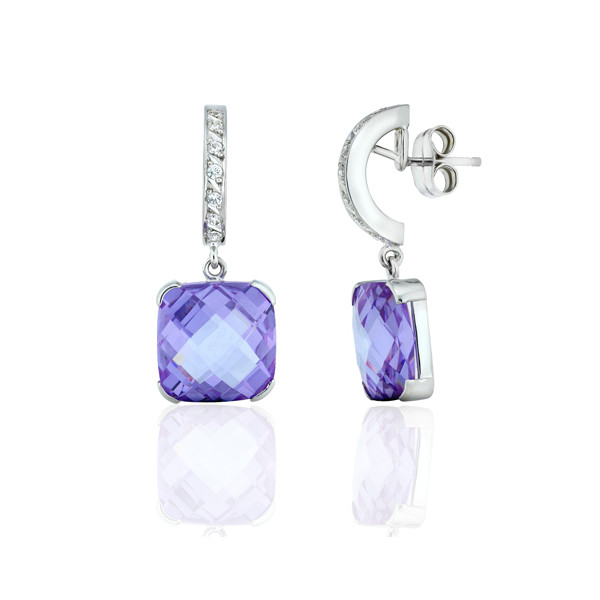 Boucles d'oreilles or 18 carats, améthyste et zirconiums