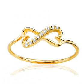 Bague or 18 carats et zirconiums "doubles cœurs ajourés"