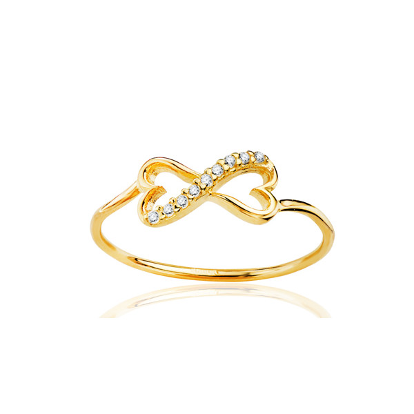 Bague or 18 carats et zirconiums "doubles cœurs ajourés"