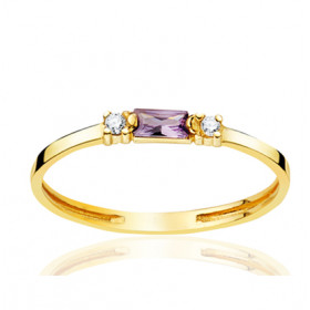 Bague or 18 carats, améthyste et zirconiums