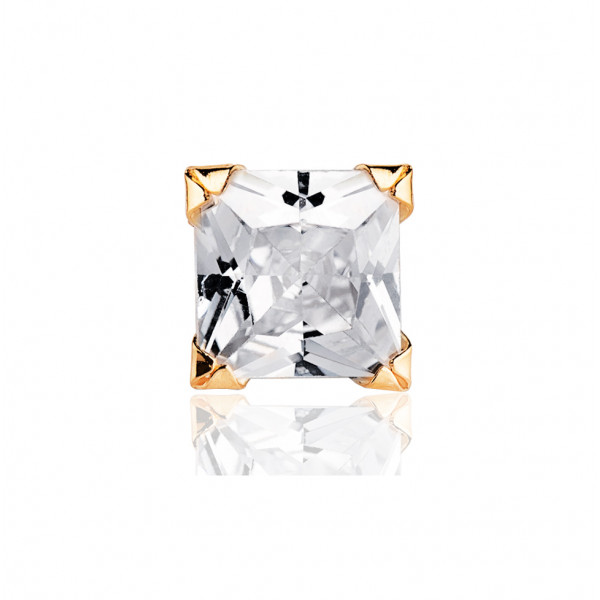 Boucle d'oreilles en or jaune 18 carats et zirconium carré 6 mm pour homme