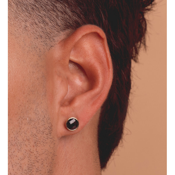 Boucle d'oreille zirconium noir 8,5 mm et or jaune 18 carats pour homme