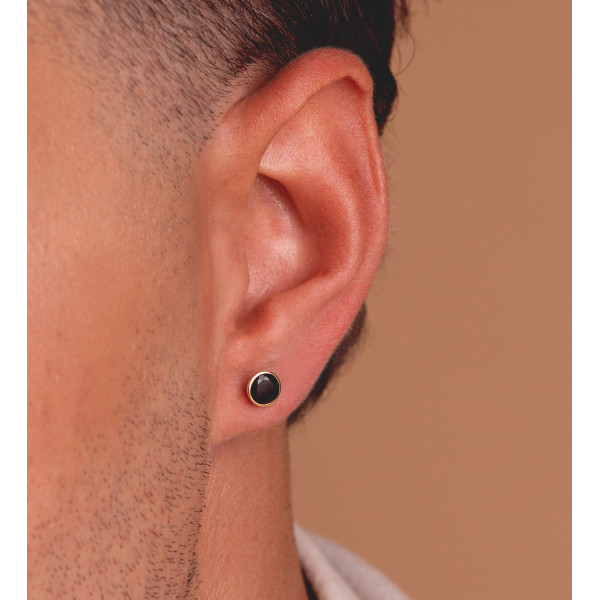 Boucle d'oreille zirconium noir 6,2 mm et or jaune 18 carats pour homme