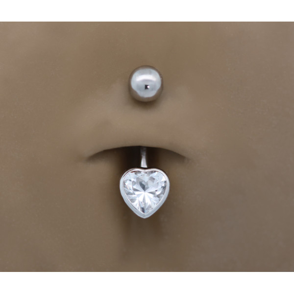 Piercing nombril or 18 carats et zirconium "cœur"