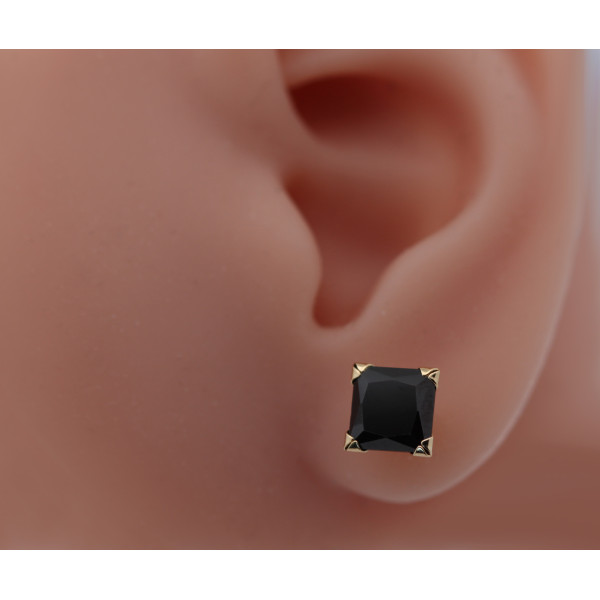 Boucle d'oreille zirconium noir 7 mm et or jaune 18 carats pour homme