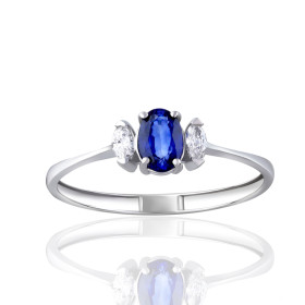 Bague diamant de synthèse 0,13 carat, saphir et or 18 carats