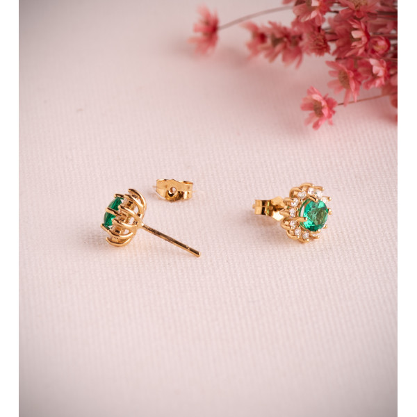Boucles d'oreilles diamant de synthèse 0,34 carat, émeraude et or 18 carats