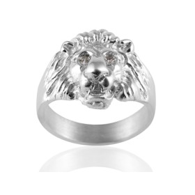 Chevalière en argent et diamant "lion"