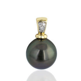 Pendentif or 18 carats et perle de Tahiti ronde 8/9 mm et diamant 0,025 carat