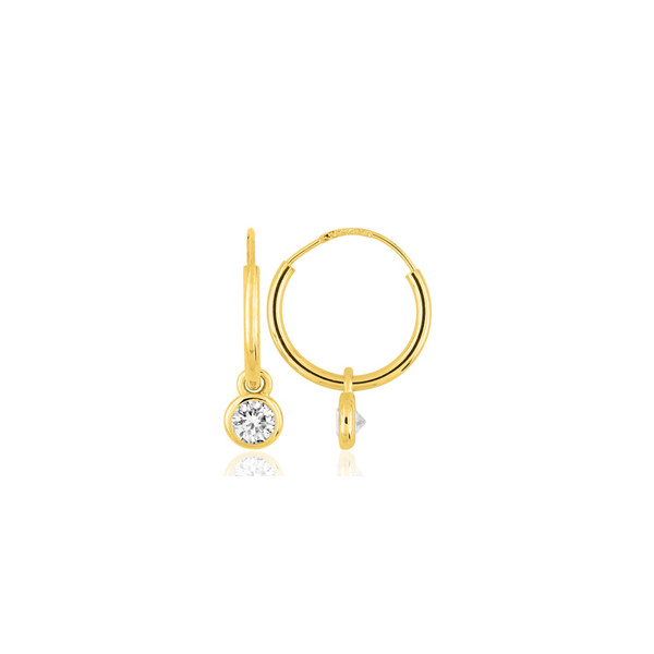 Boucles d'oreilles or jaune 18 carats créoles et zirconium pour enfant