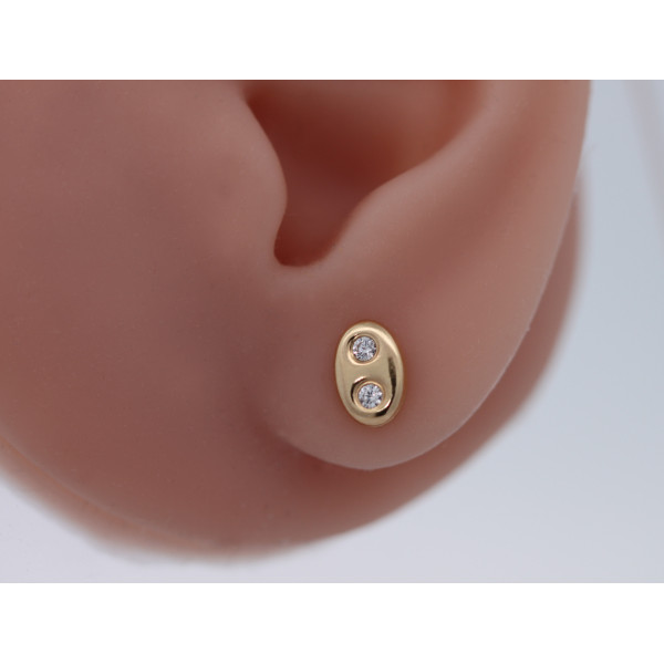 Boucle d'oreille or jaune 18 carats "grain de café" et zirconium homme