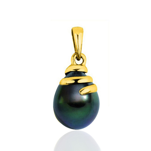 Pendentif or 18 carats et perle de Tahiti poire 9/10 mm