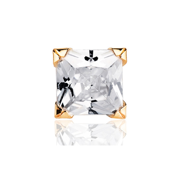 Boucle d'oreille zirconium carré 7 mm et or jaune 18 carats pour homme