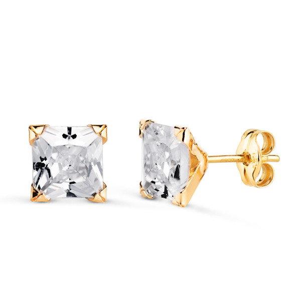 Boucle d'oreille zirconium carré 7 mm et or jaune 18 carats pour homme