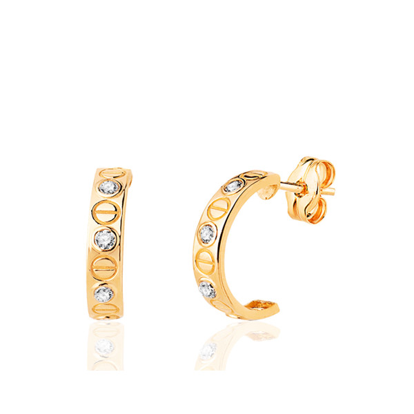 Demi-créoles or 18 carats "zirconiums et vis"