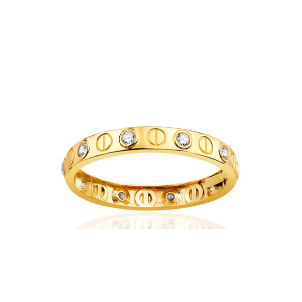 Bague or 18 carats et zirconiums en entourage "motif vis"