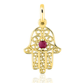 Pendentif "main de fatma" en or jaune 18 carats et rubis