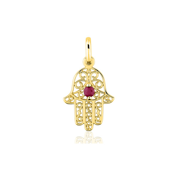 Pendentif "main de fatma" en or jaune 18 carats et rubis