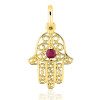 Pendentif "main de fatma" en or jaune 18 carats et rubis