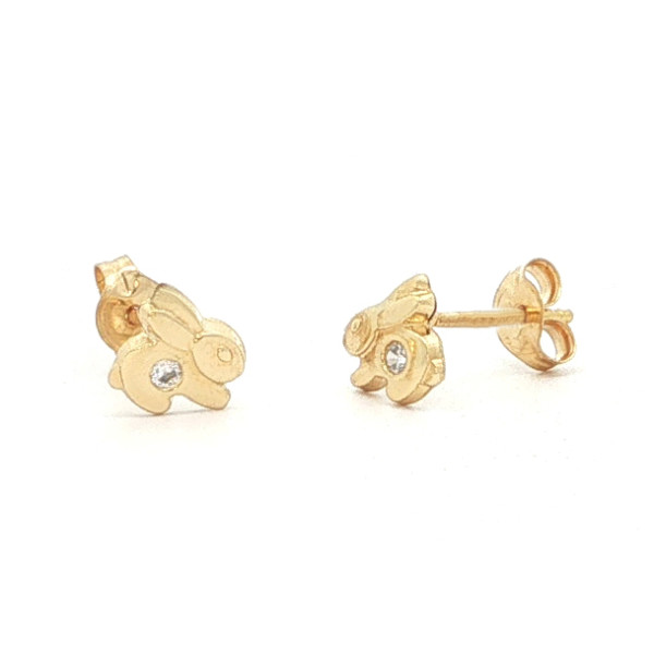 Boucles d'oreilles "lapins" en or jaune 18 carats et zirconium pour enfant