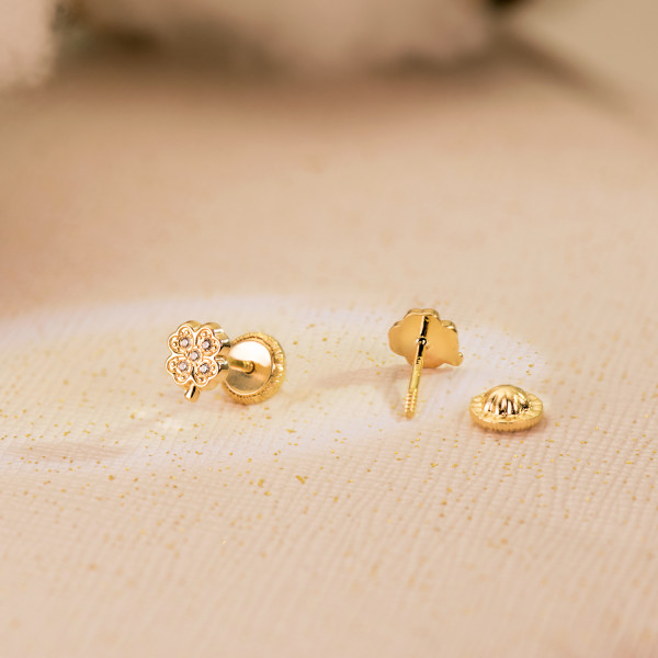 Boucles d'oreilles or 18 carats et zirconiums "trèfle" pour enfant