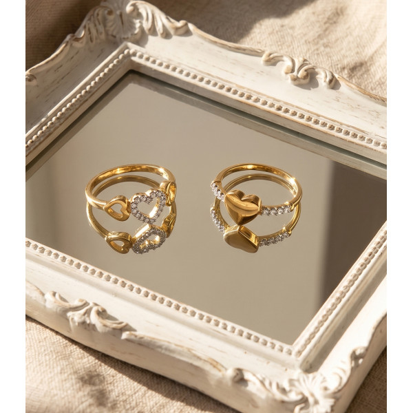 Bague or jaune 18 carats et zirconiums "cœur"
