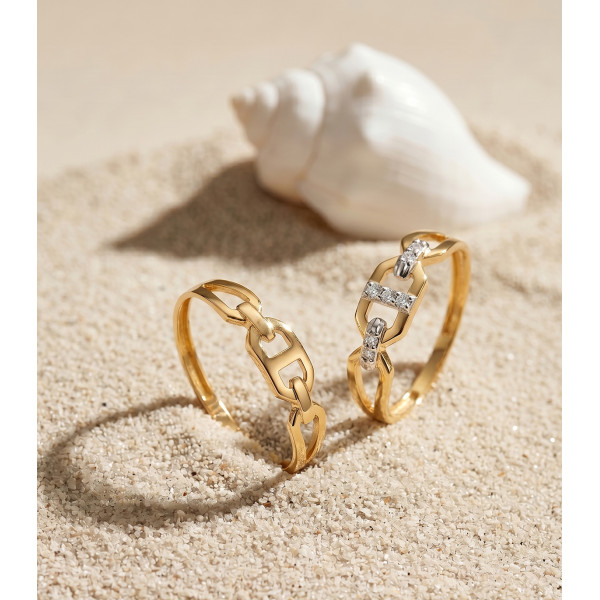 Bague or 18 carats et zirconiums "maillons"