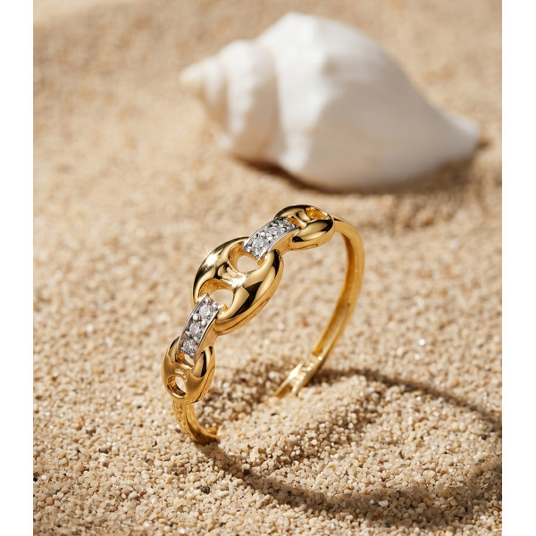 Bague or 18 carats et zirconiums "grain de café"