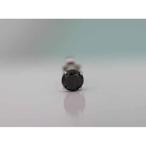 Clous d'oreilles or blanc 18 carats et diamant noir 0,60 carat