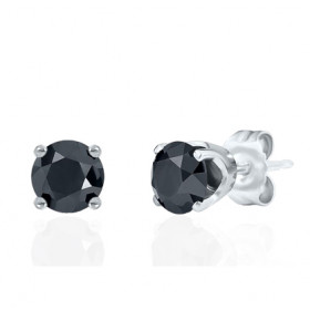 Clous d'oreilles or blanc 18 carats et diamant noir 0,60 carat
