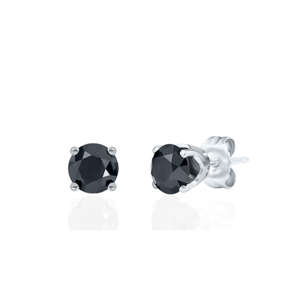 Clous d'oreilles or blanc 18 carats et diamant noir 0,60 carat