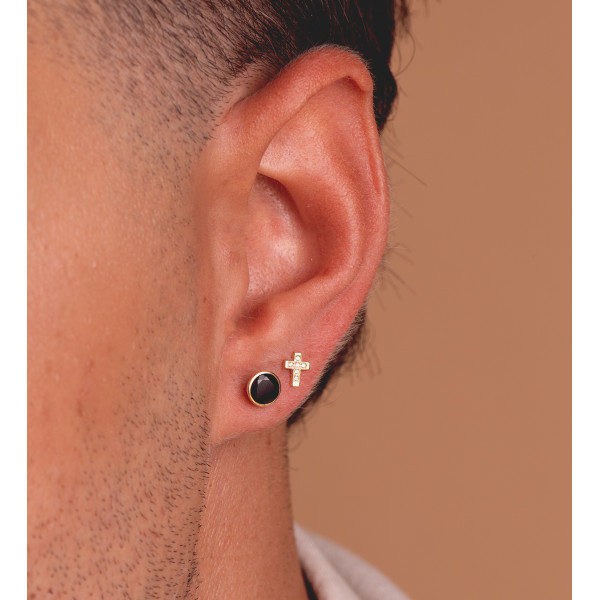 Boucles d'oreilles or 18 carats "croix" et zirconiums 6,5 x 5 mm