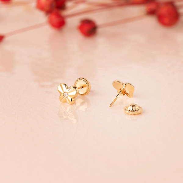 Boucles d'oreilles or jaune 18 carats et zirconiums "papillons" pour enfant