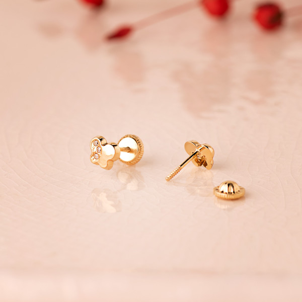 Boucles d'oreilles or jaune 18 carats et zirconiums "papillons" pour enfant