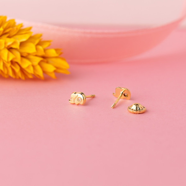 Boucles d'oreilles or 18 carats et zirconiums "bébé éléphant" pour enfant