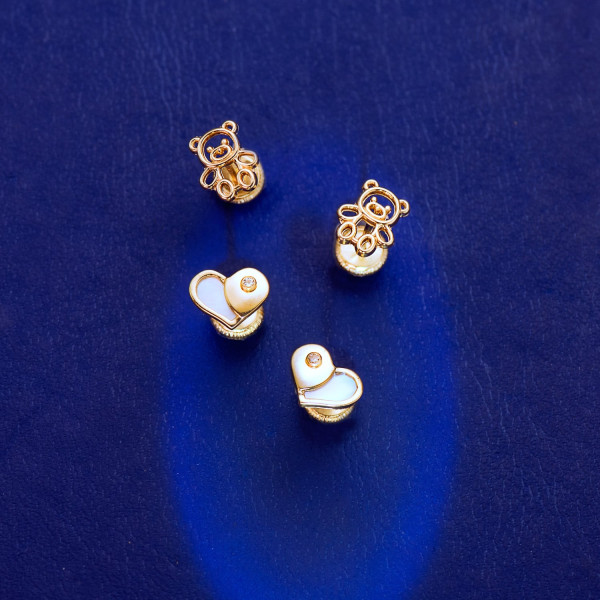 Boucles d'oreilles or 18 carats "ourson" pour enfant 7 mm