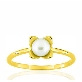 Bague or jaune 18 carats et perle de culture 5 mm