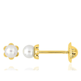 Boucles d'oreilles perle de culture 3 mm et or jaune 18 carat