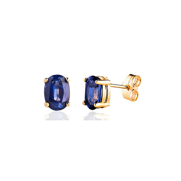 Boucles d'oreilles or jaune 18 carats et saphir 7 x 5 mm