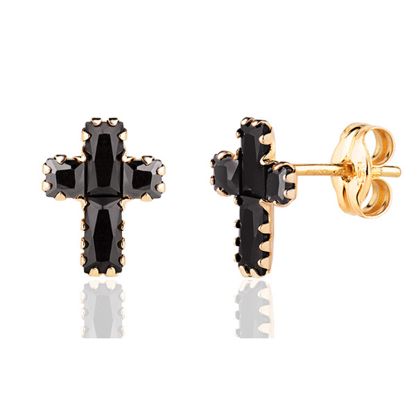 Boucle d'oreille or 18 carats "croix" et zirconiums noirs pour hommes