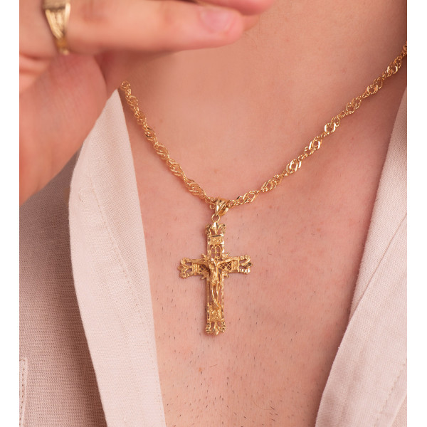 Pendentif croix et Christ or jaune 750/1000