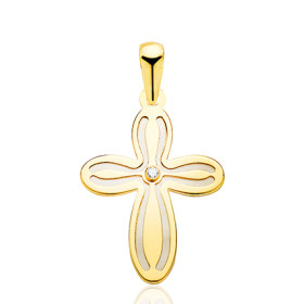Pendentif croix en or 18 carats et zirconium