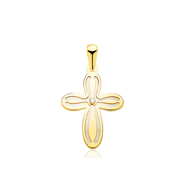 Pendentif croix en or 18 carats et zirconium