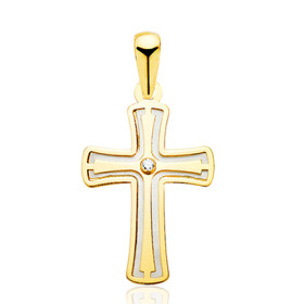 Pendentif croix or 18 carats et zirconium