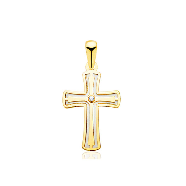 Pendentif croix or 18 carats et zirconium