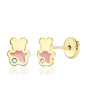 Boucles d'oreilles or 18 carats et zirconiums "ourson"