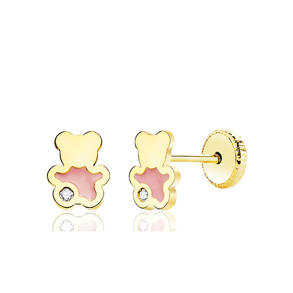 Boucles d'oreilles or 18 carats et zirconiums "ourson"