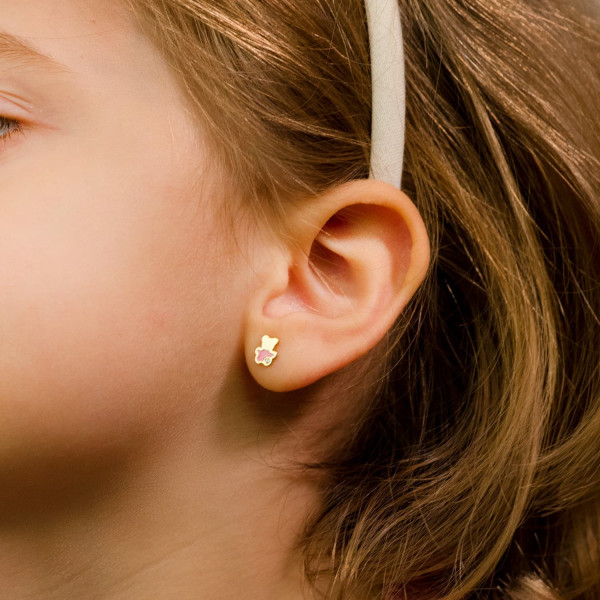 Boucles d'oreilles or 18 carats et zirconiums "ourson"
